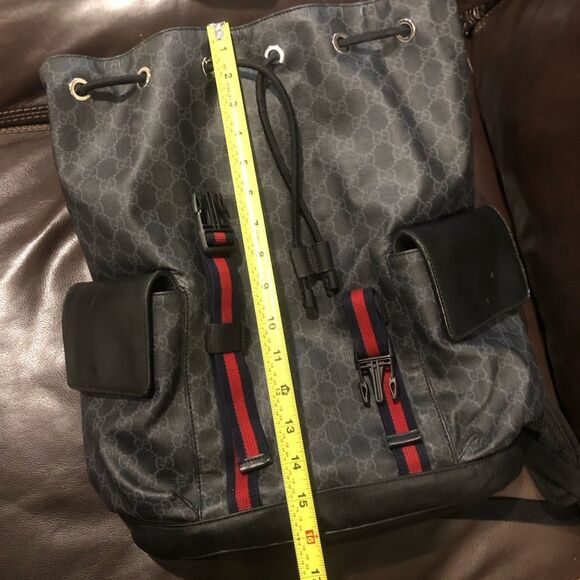 GUCCI Supreme Backpack Black Leather and Coated Canvas Size: Large AUTHENTIC COA - Picture 15 of 17